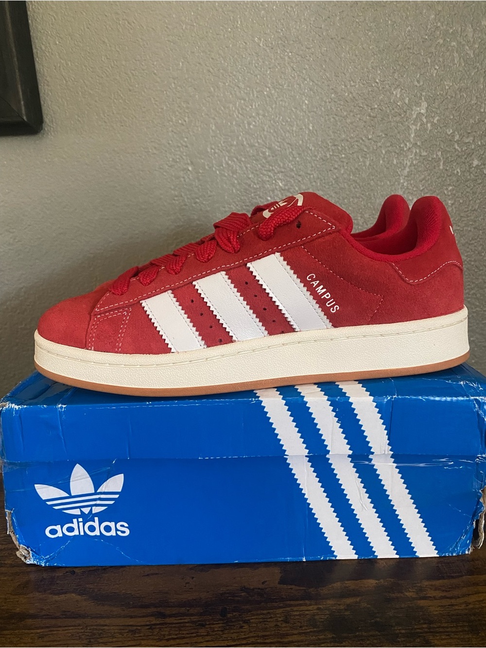 adidas Campus Suede Sneakers in Red with White Stripes